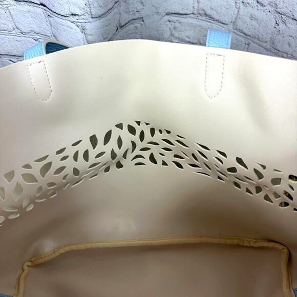 Laser Cut Light Blue Faux Pebble Leather Tote Bag with pouch - Picture 4 of 8